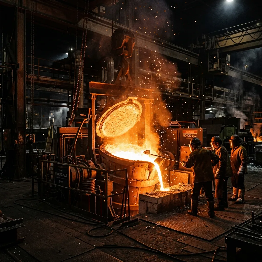 Interior da fundição Servmetal durante processo de fusão